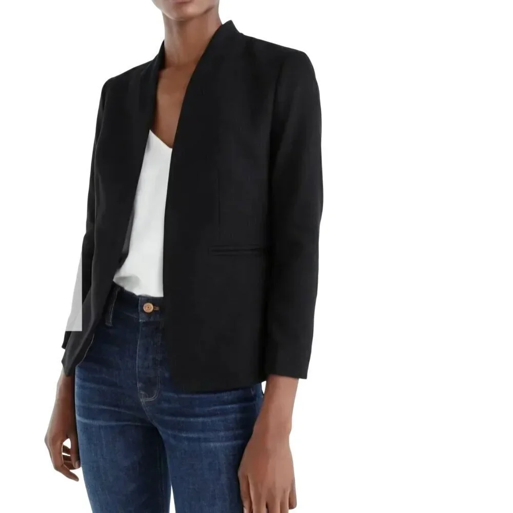 J. Crew 365 Going Out Blazer Stretch Twill Open Front Collarless Black Size 6